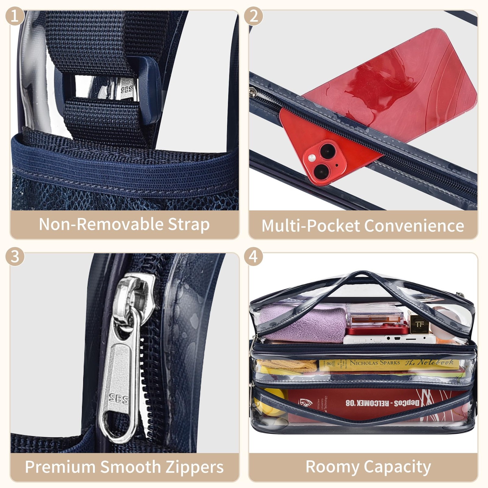 2 Compartment Clear Stadium Messenger Bag For Concerts Games Events