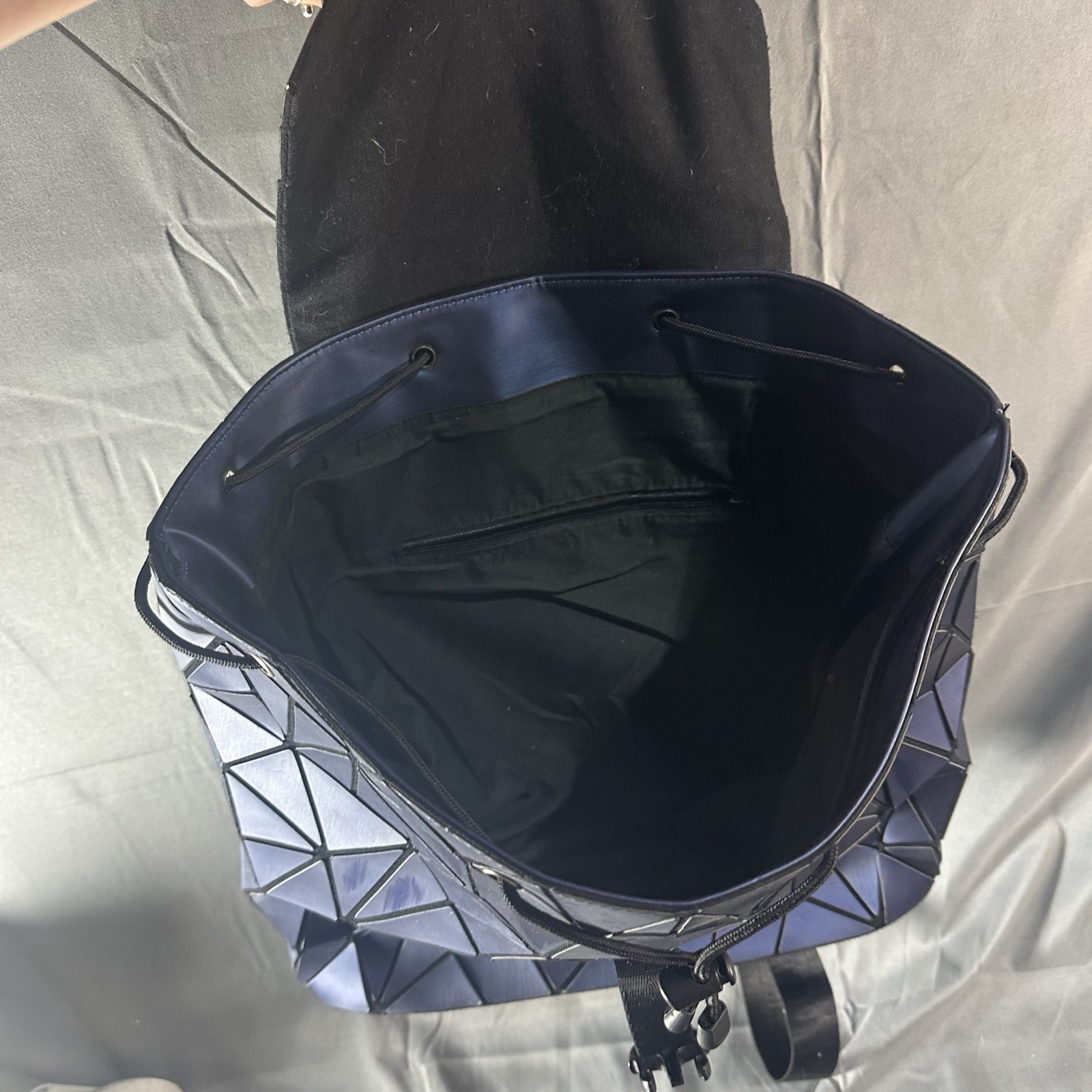 Geometric Prism Backpack Blue Foldable Origami Style Bag Adjustable Straps