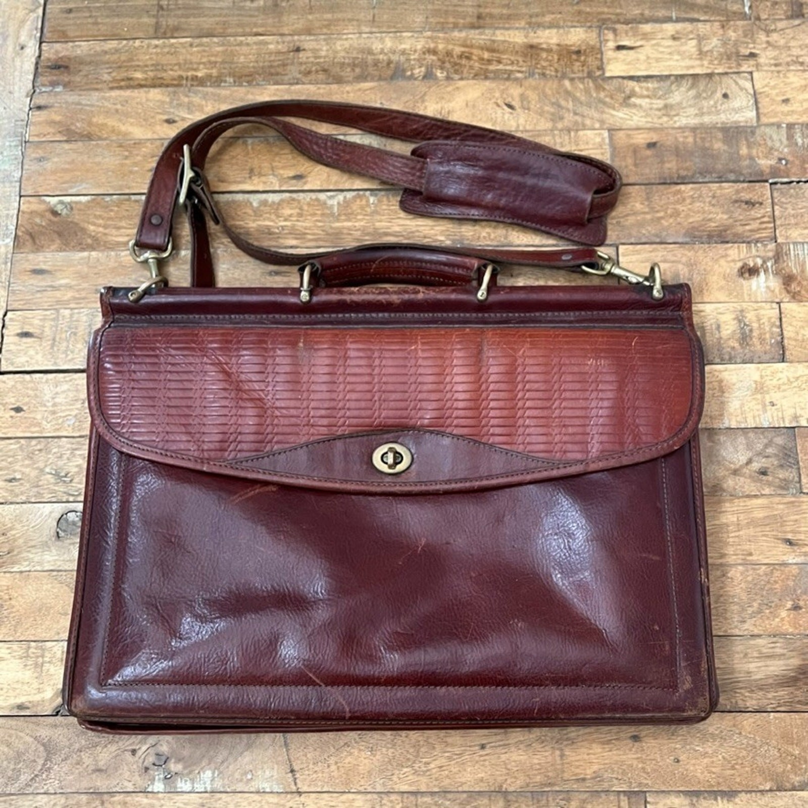 Jack Georges Woven Leather Tuscany Executive Briefcase 16″ Crossbody Brown