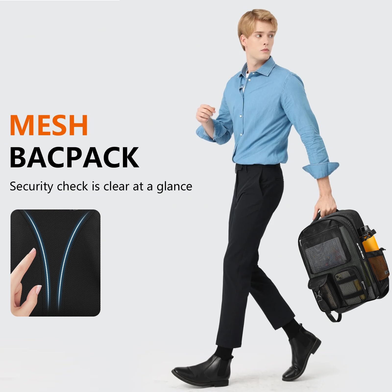 Mesh Backpack for School,with Inner Laptop Compartment,Semi-transparent Bookb…