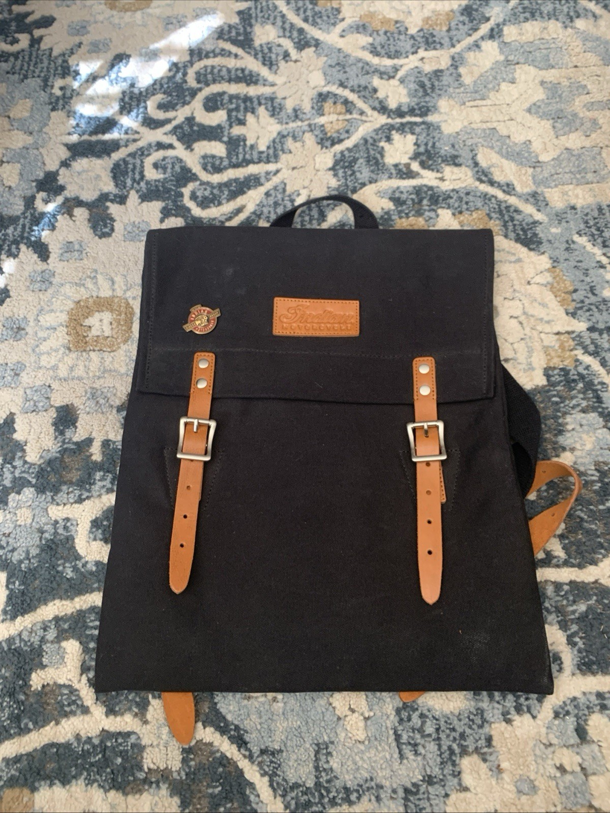 Indian Motorcycle Black Canvas and Leather Backpack/Rucksack-plus IMRG metal pin