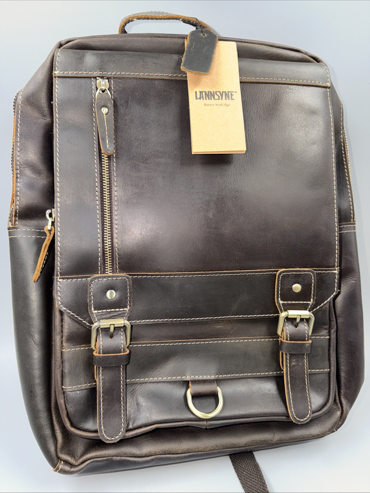 LANNSYNE Vintage Genuine Leather Backpack – Full Grain- Dark Brown- New