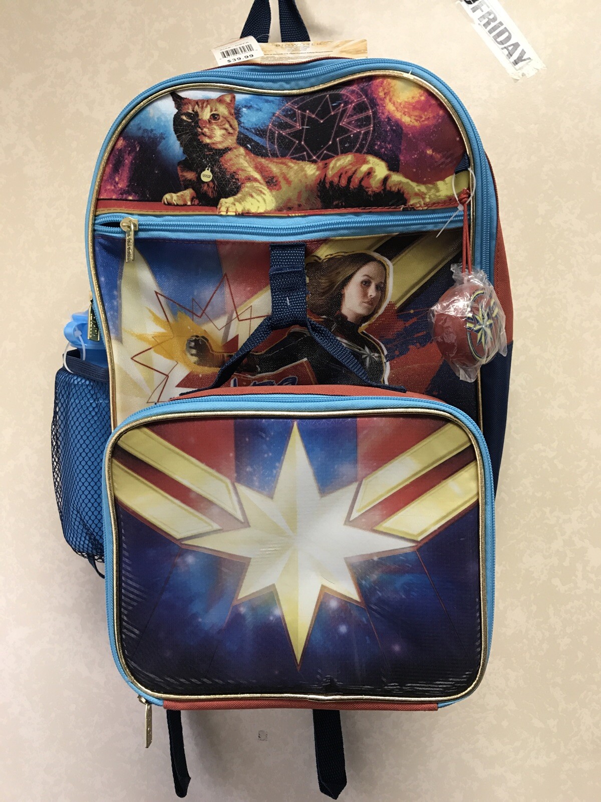Captain Marvel Backpack Kids 4 Pc Lunch Kit Water Bottle Back to School Mega Set