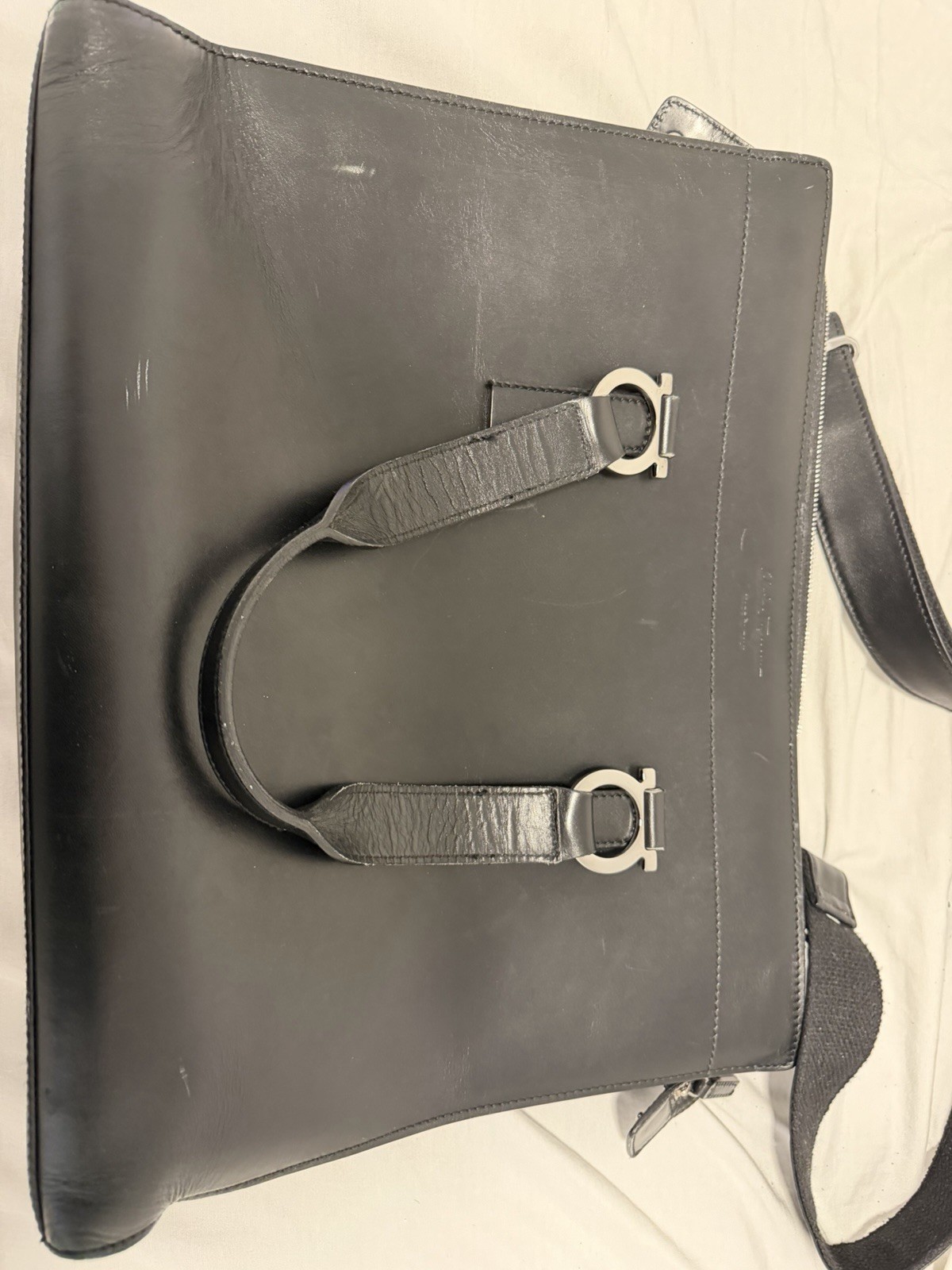Vintage Black Leather Ferragamo Briefcase/Purse/Man Crossbody Bag Unisex.