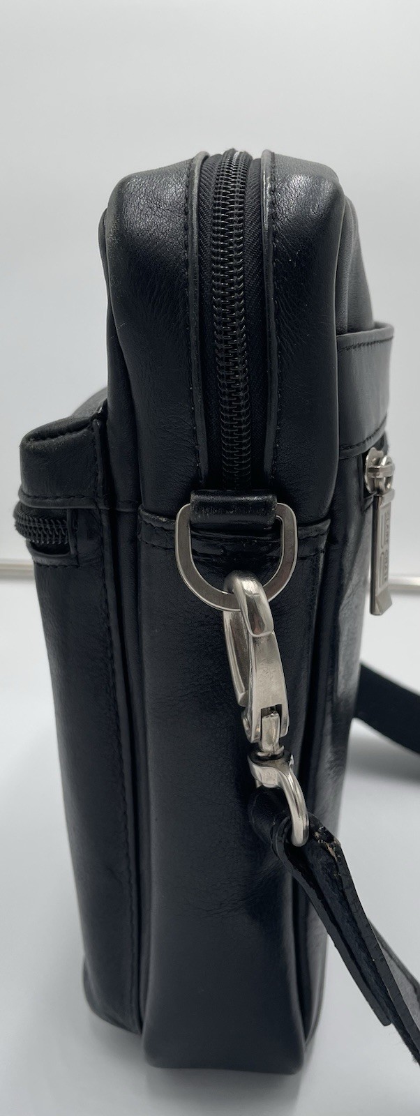 Claire Chase Black Leather Vertical Crossbody Messenger Bag Medium
