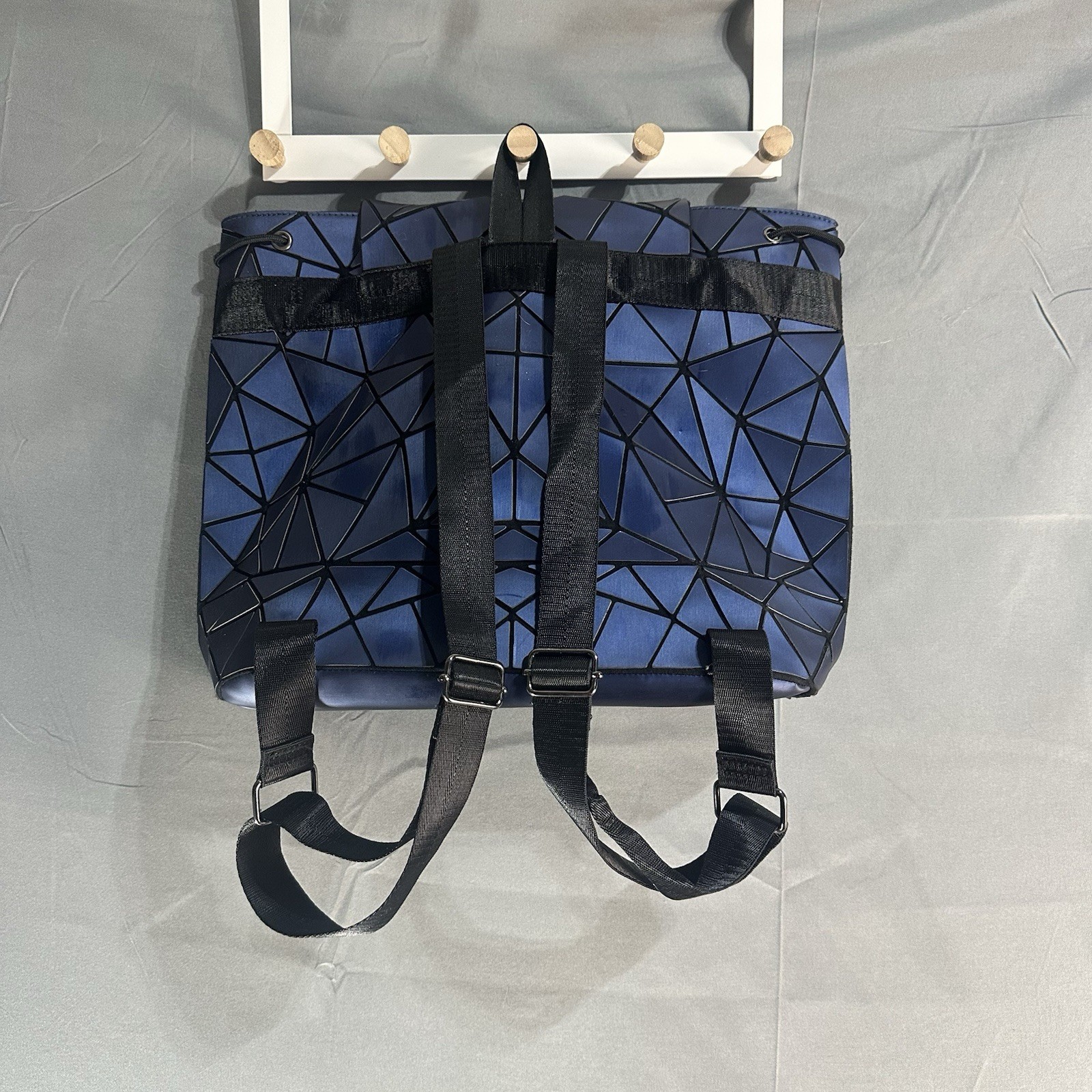 Geometric Prism Backpack Blue Foldable Origami Style Bag Adjustable Straps
