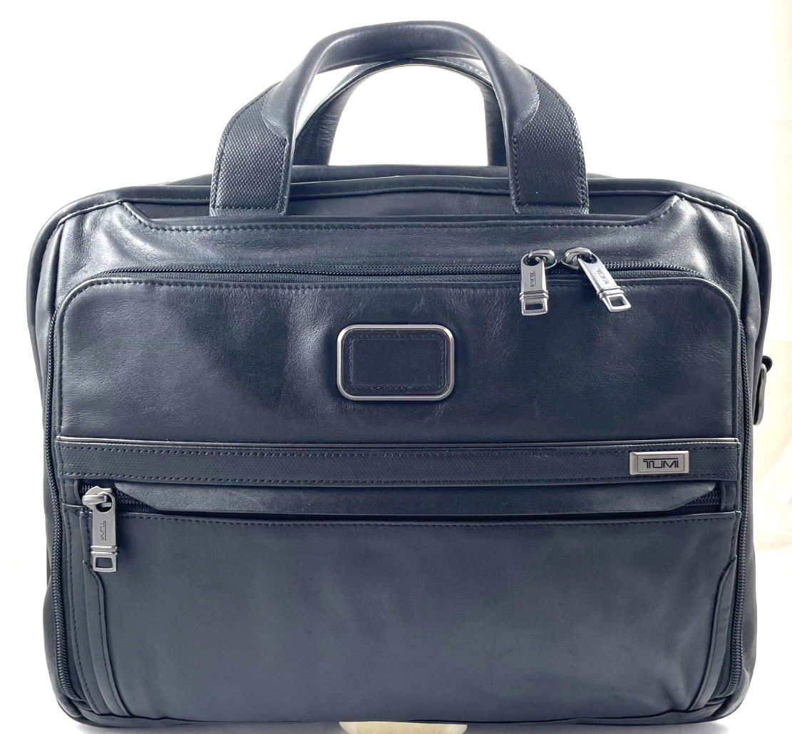 Tumi Alpha 3 Organizer Leather Briefcase Laptop Carry Bag Black 117320 Reg $895