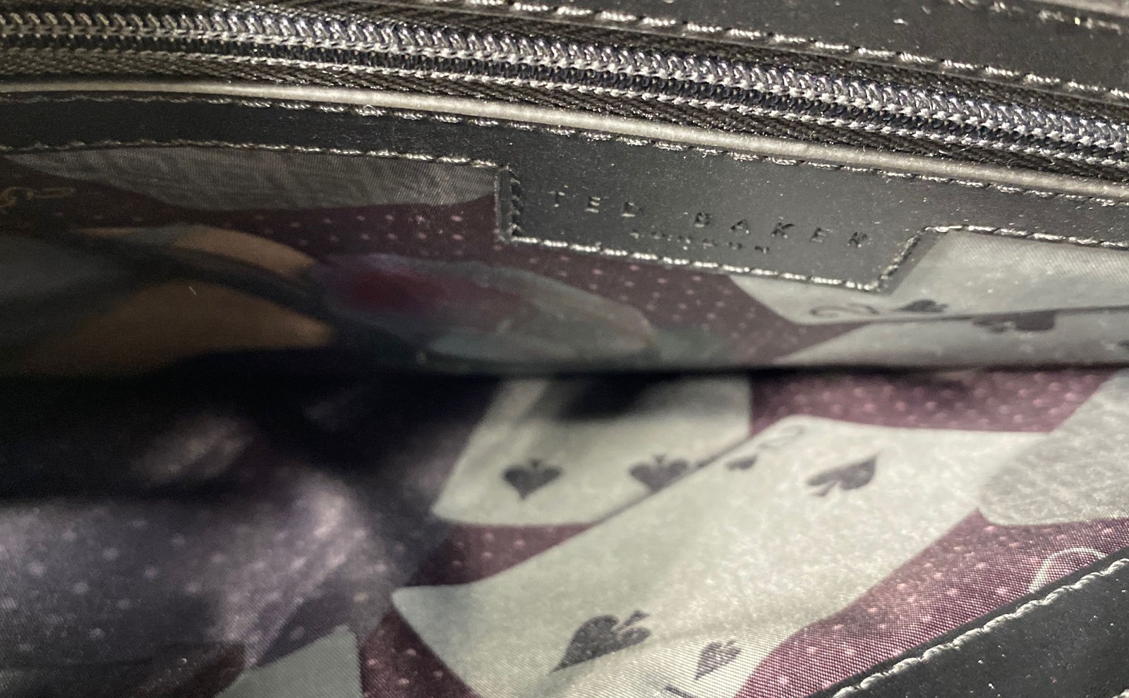 Ted Baker Black Pebbled Leather Messenger Bag Briefcase Playing Card Lining