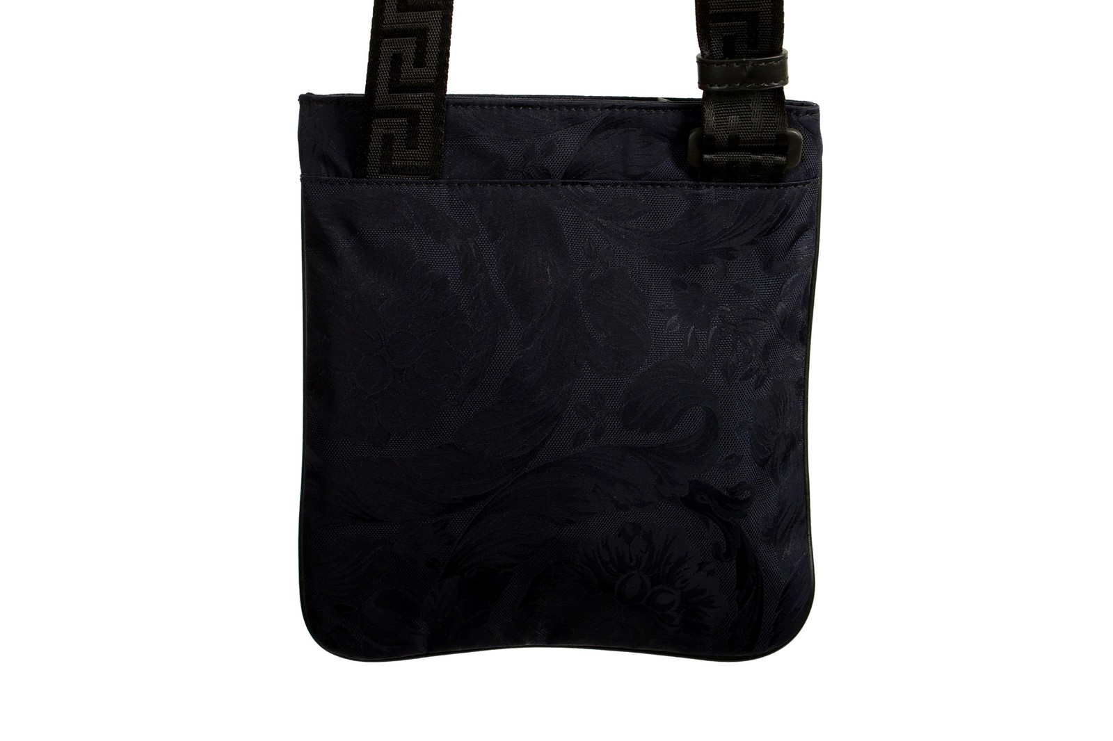 Versace Navy Heritage Print Silver Medusa Flat Fabric & Leather Crossbody Bag