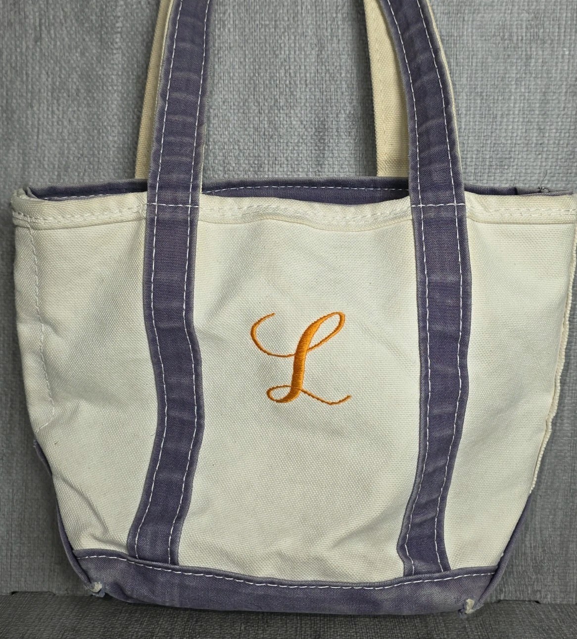 Vintage LL Bean BOAT AND TOTE Canvas Bag Navy Long Straps Zipper Top USA