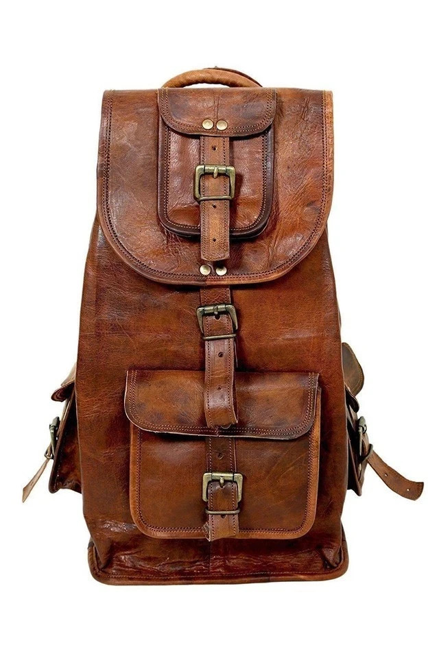Leather Bag Backpack Laptop Men’s Rucksack Travel Vintage Brown New