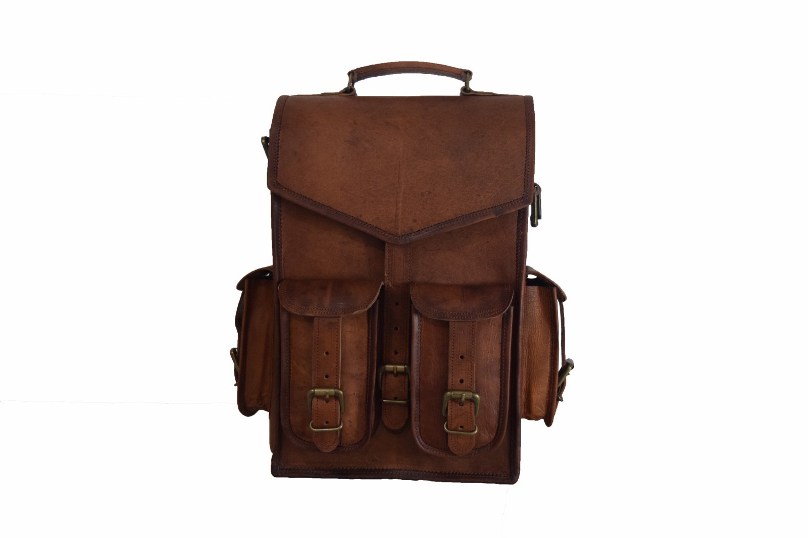 Leather Backpack Convertible Messenger Bag Laptop Satchel Rucksack Shoulder14 In