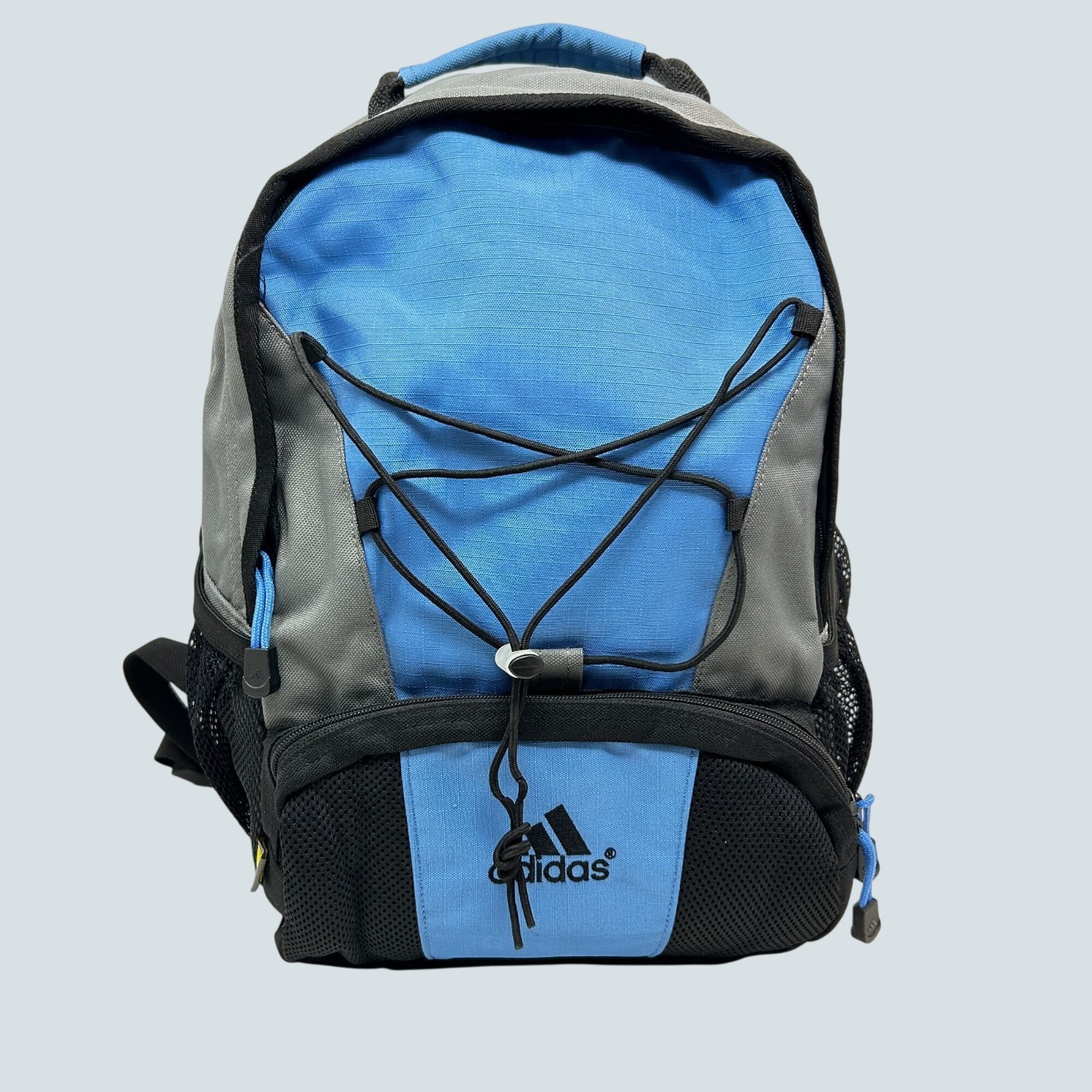 Adidas Blue & Gray Sling Crossbody Backpack With Mesh Pockets & Adjustable Strap
