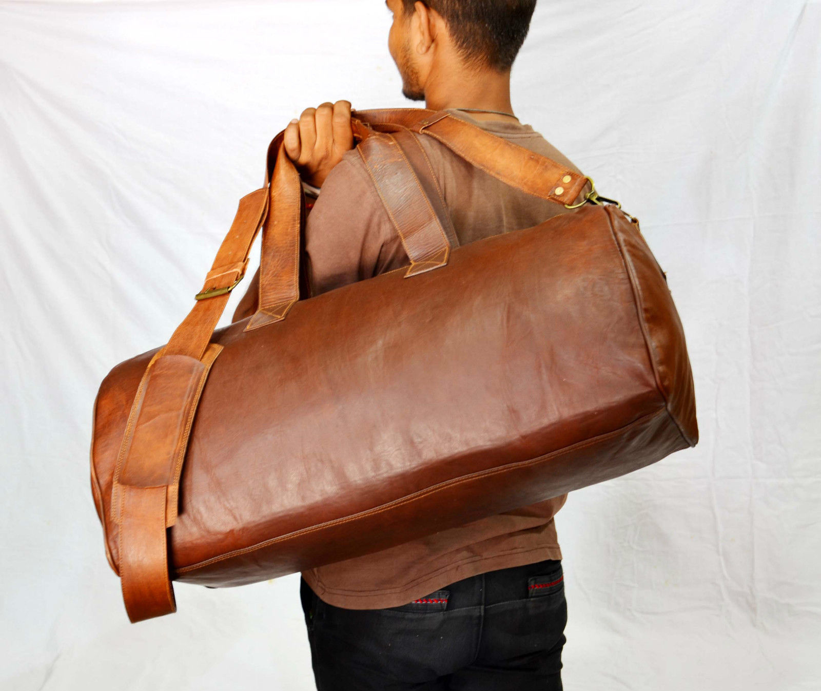 Men’s genuine Leather 24″ large vintage duffle travel gym weekend overnight bag