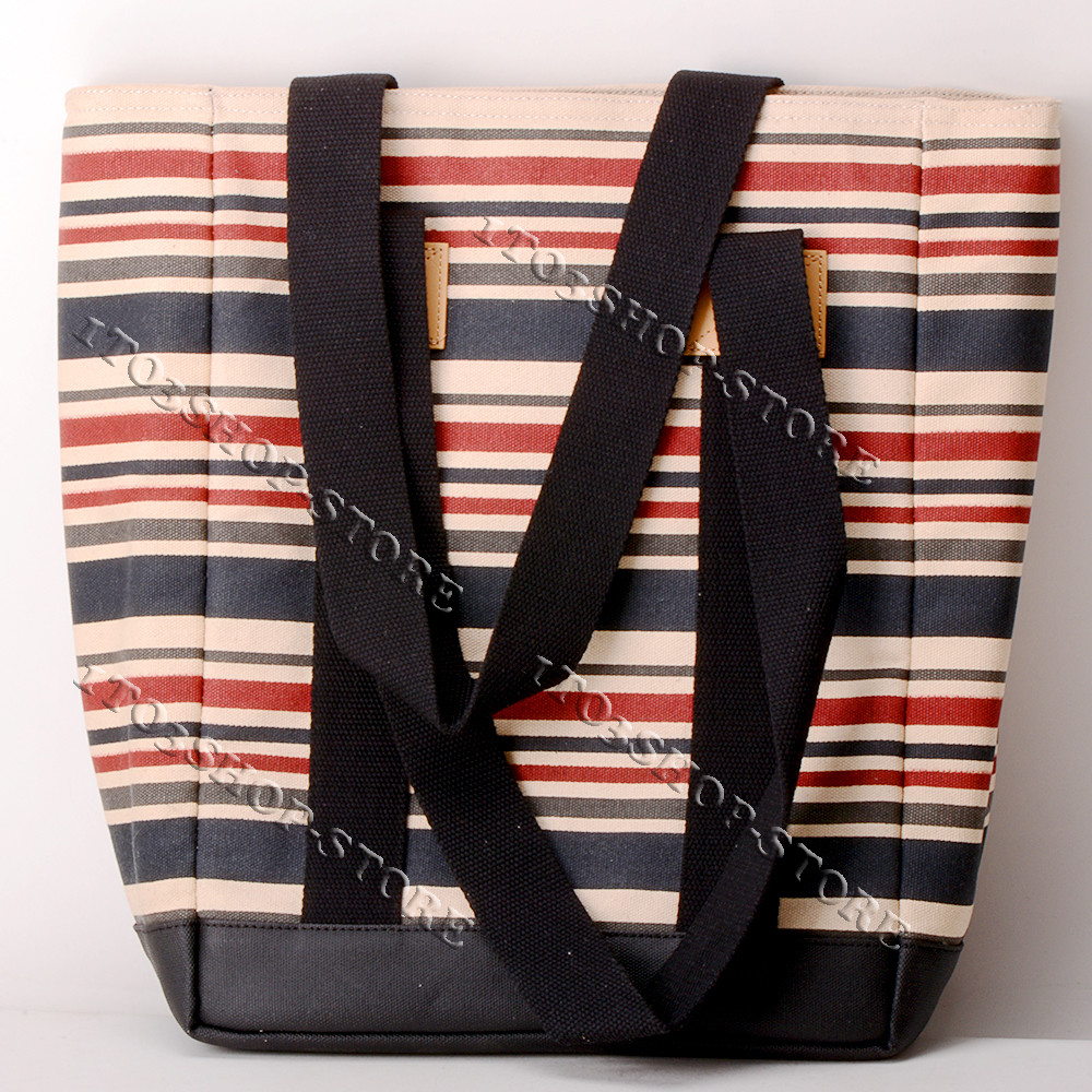 Summer Beach Greene Gray Stripe Waxed Canvas Bag Shoulder Picnic Tote 14″x12″x5″