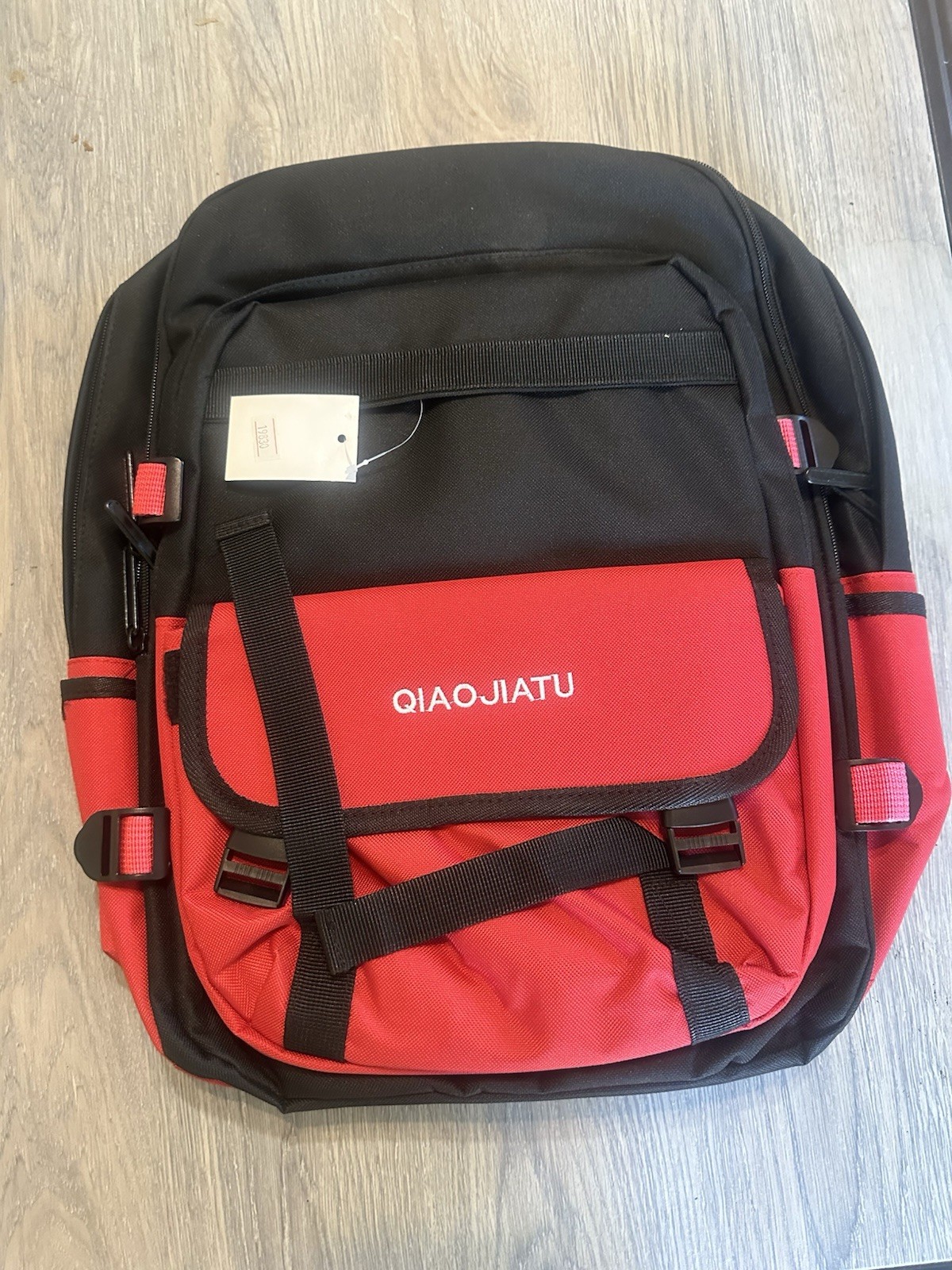 QIAOJIATU Red/Black Colorblock Backpack Zip & Buckle, Adjustable Straps Pockets