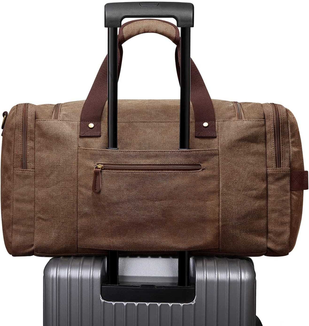 Large Canvas Duffel Bag with Shoe Compartment for Travel and Gym, Coffee Color