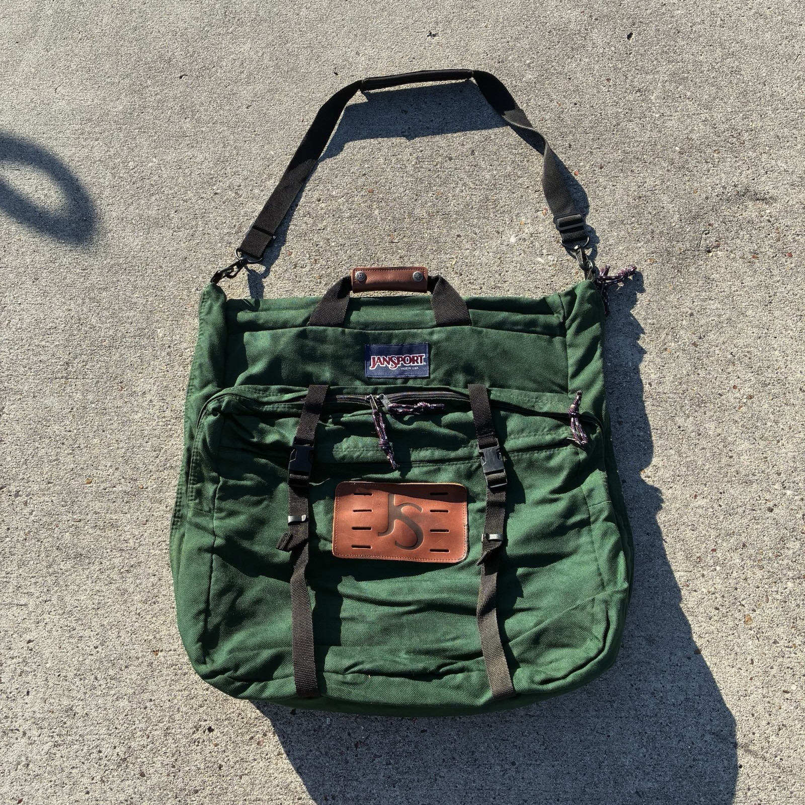 VTG Jansport HUNTER GREEN Made In USA 90s Travel Garment Bag Outdoors Leather