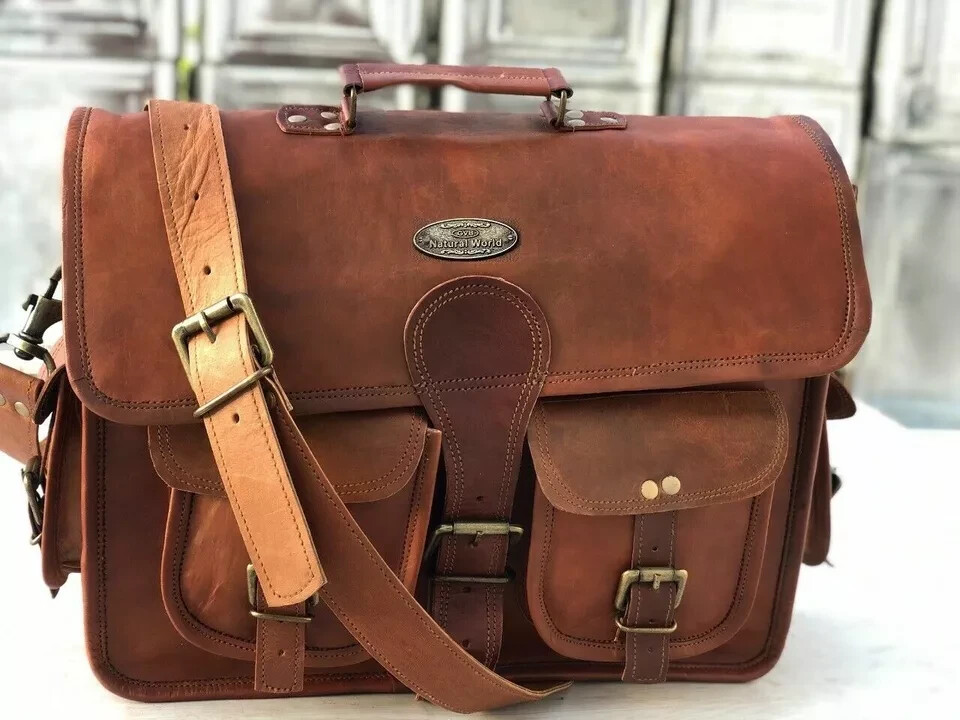 15 Inch Leather Laptop Computer Messenger Bag Shoulder Men (GVB) Vintage Satchel