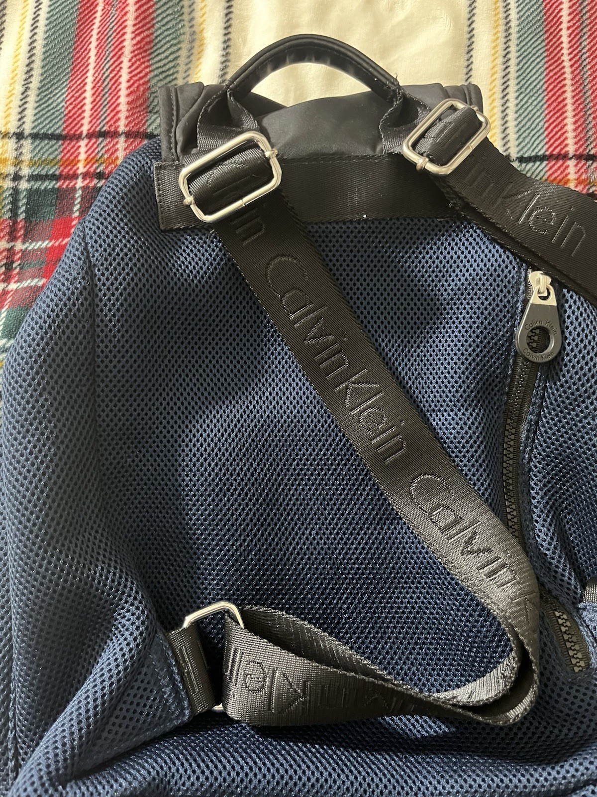 Calvin Klein Blue/Black Small Backpack Drawstring Buckle, Pockets, Lined