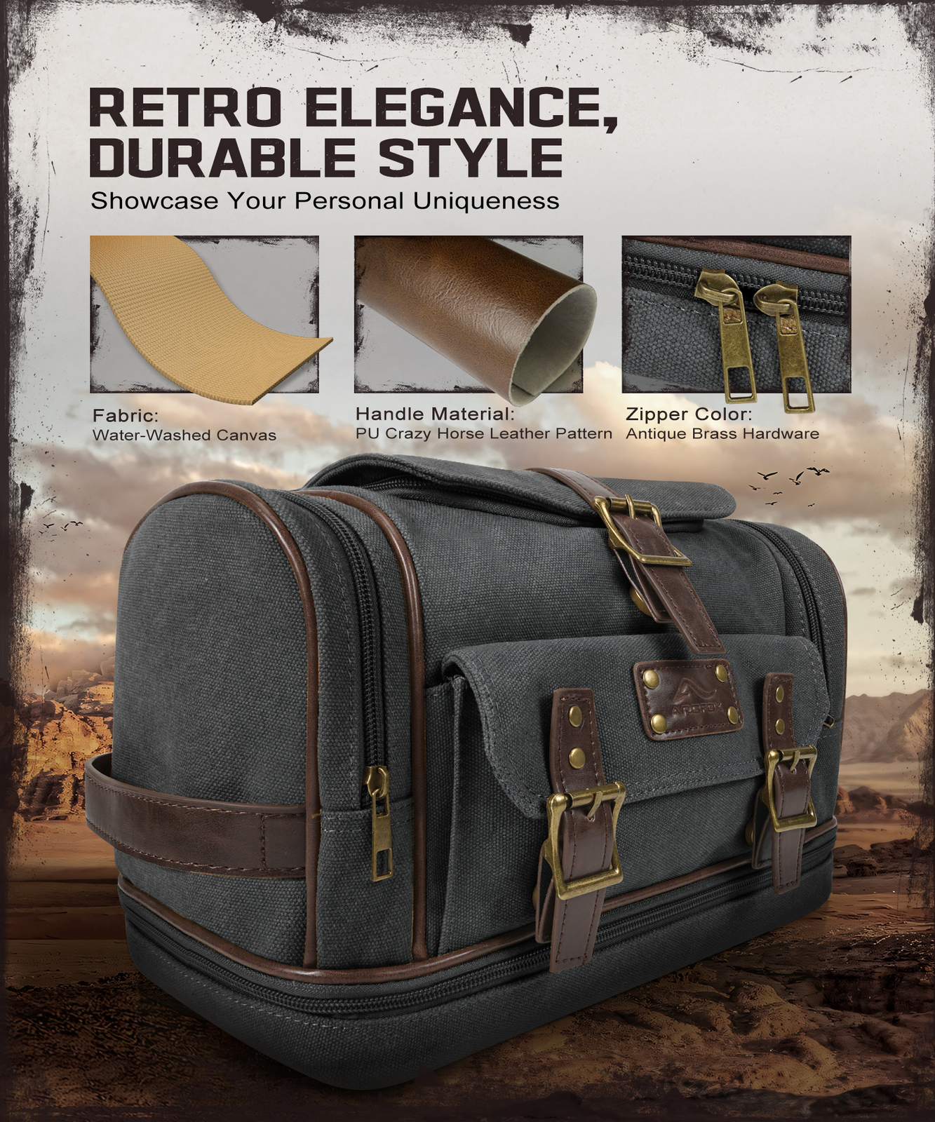 Canvas Hanging Travel Toiletry Bag Portable Wash Bag Cosmetics Shaving Organizer