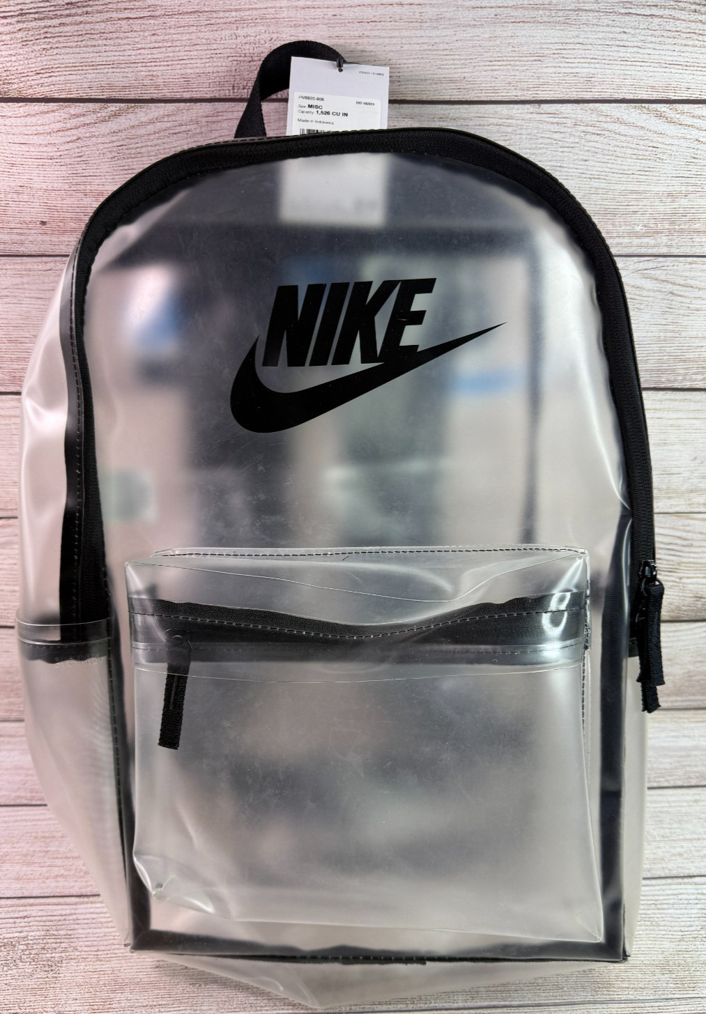 NIKE HERITAGE CRYSTAL BACKPACK CLEAR/BLACK BOOK BAG (25L) HV8920-908 NWT