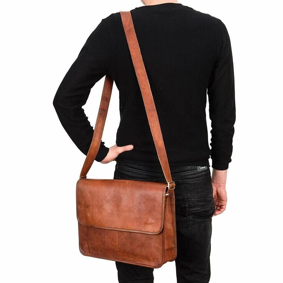 Leather Messenger Bag 15 In Laptop Satchel Office School Crossbody Shoulder Bag