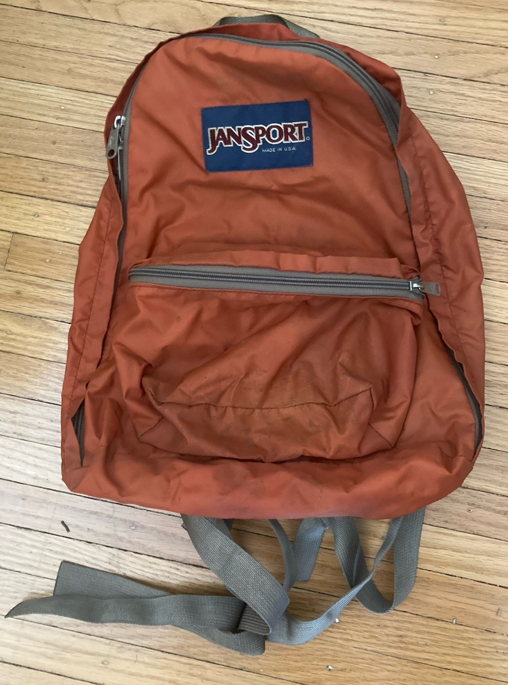 Vintage USA JanSport Backpack with Seat Belt Straps Riveted leather Burnt Orange