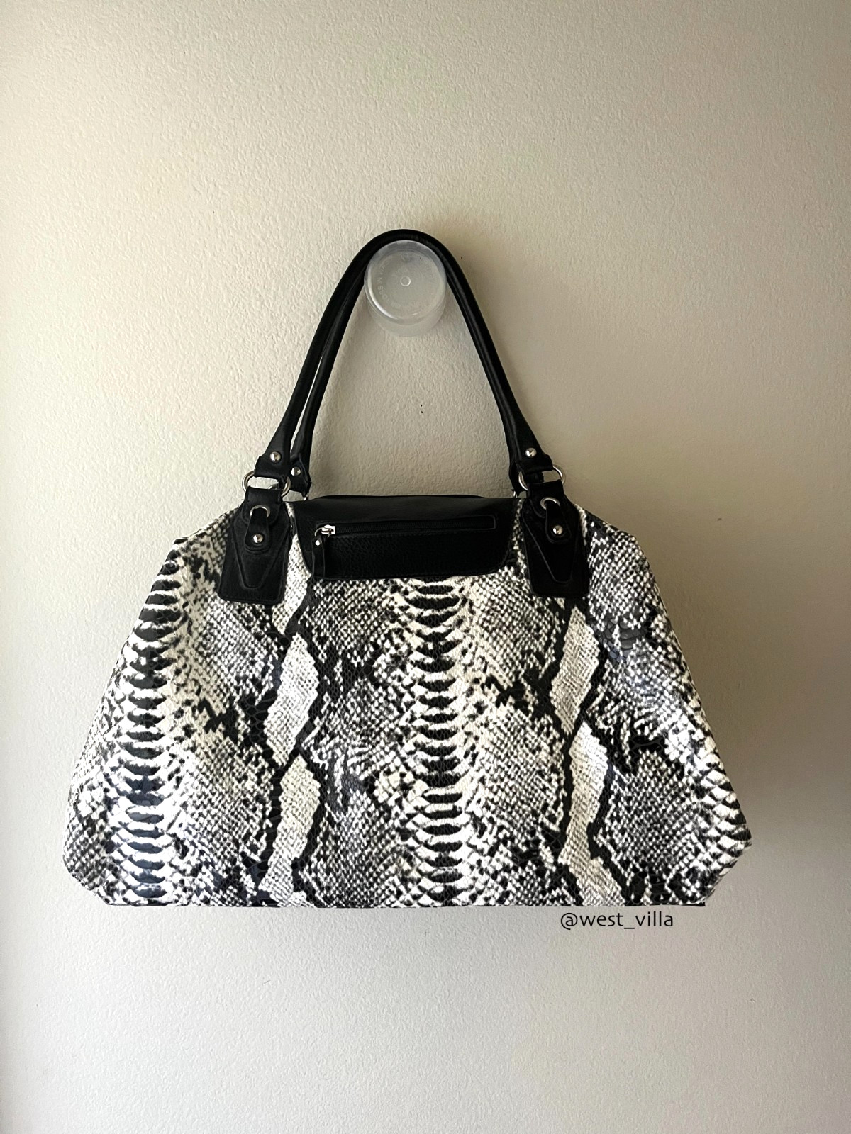 Snakeskin Weekender Tote Duffle Bag Soft Material White Black