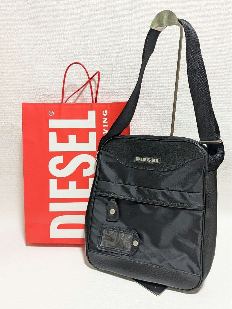 Diesel Men Leather Nylon Shoulder Bag Crossbody 25x29cm Luxury Modern Stylish