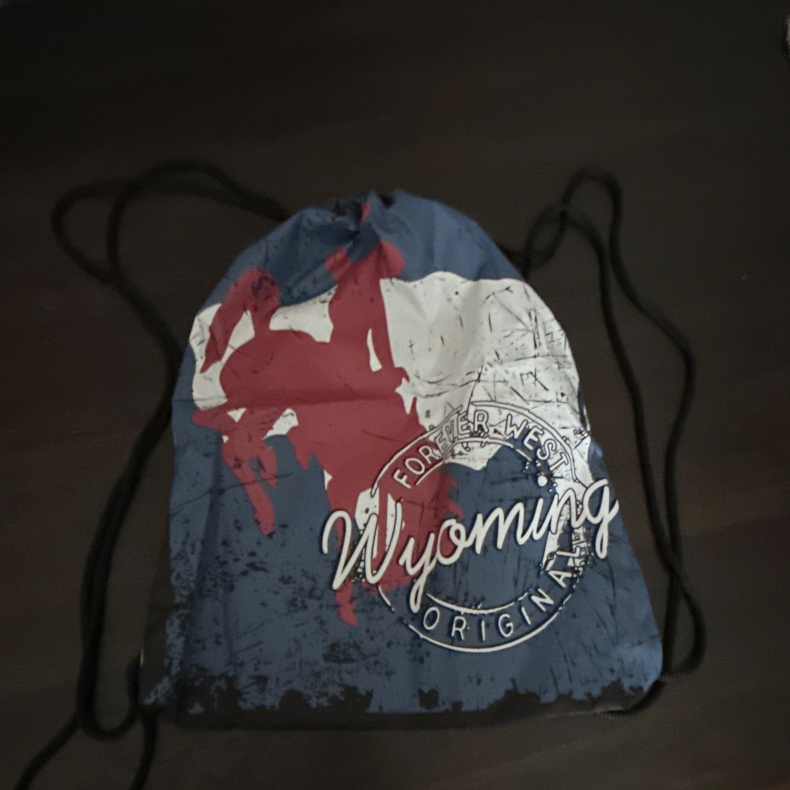 Robin Ruth Drawstring Backpack Blue Red White Wyoming Original Graphic Print