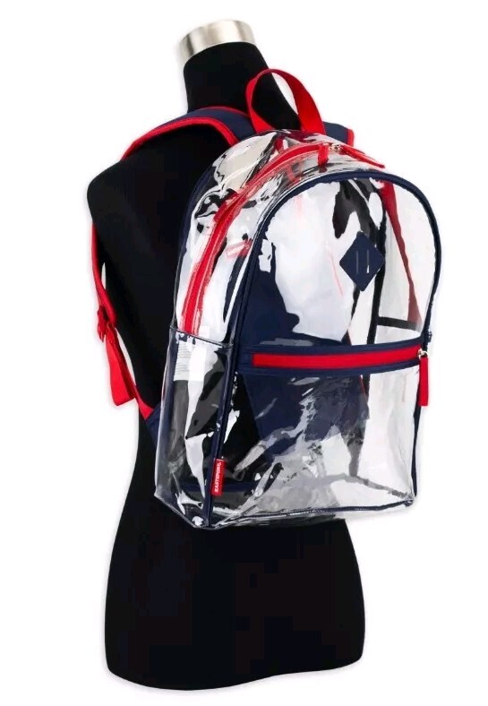 Eastsport Stadium Approved Clear Backpack with Pencil Case Blue Red Trim Or Pink