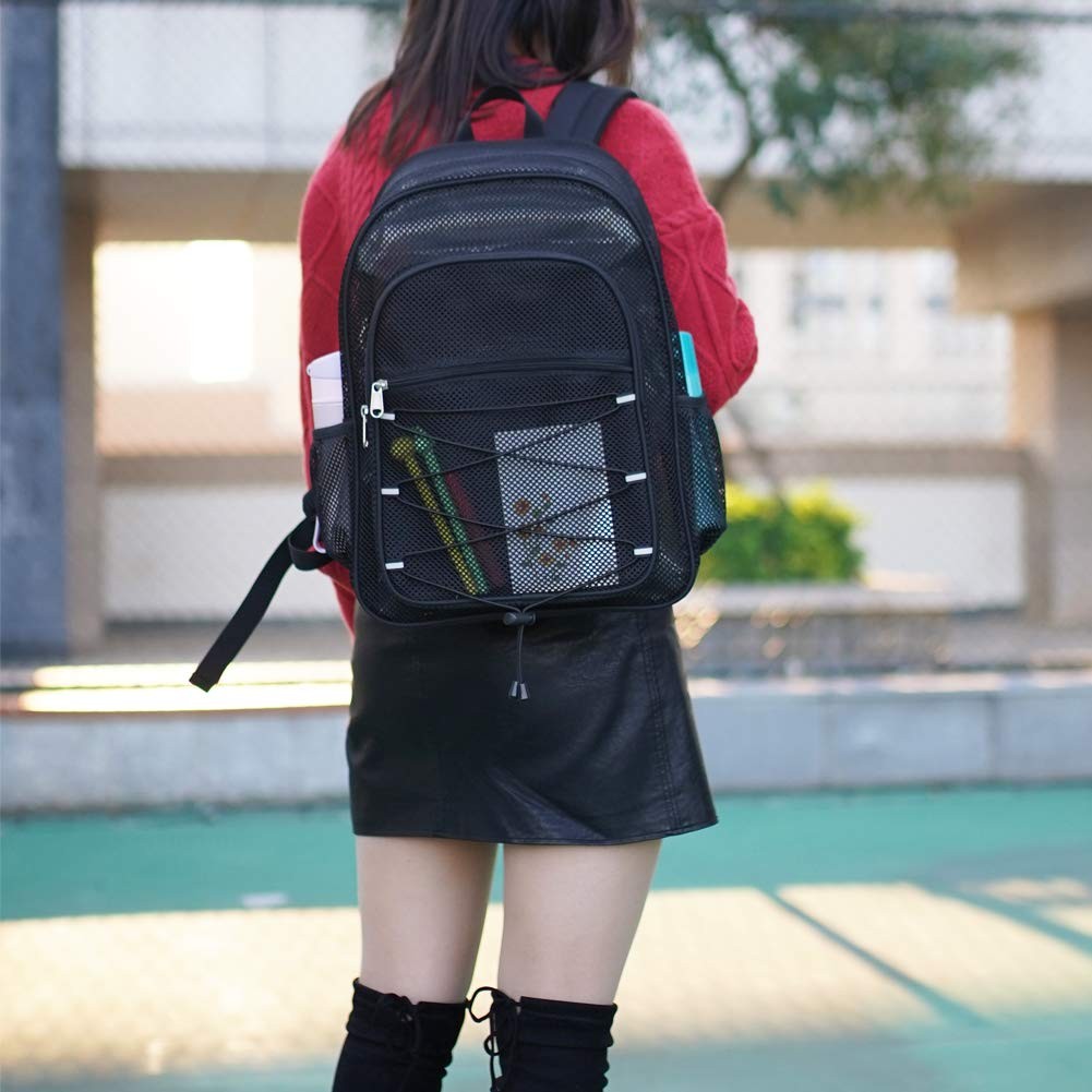 Heavy Duty Mesh Backpack See through College Backpack Semi-Transparent Mesh bag