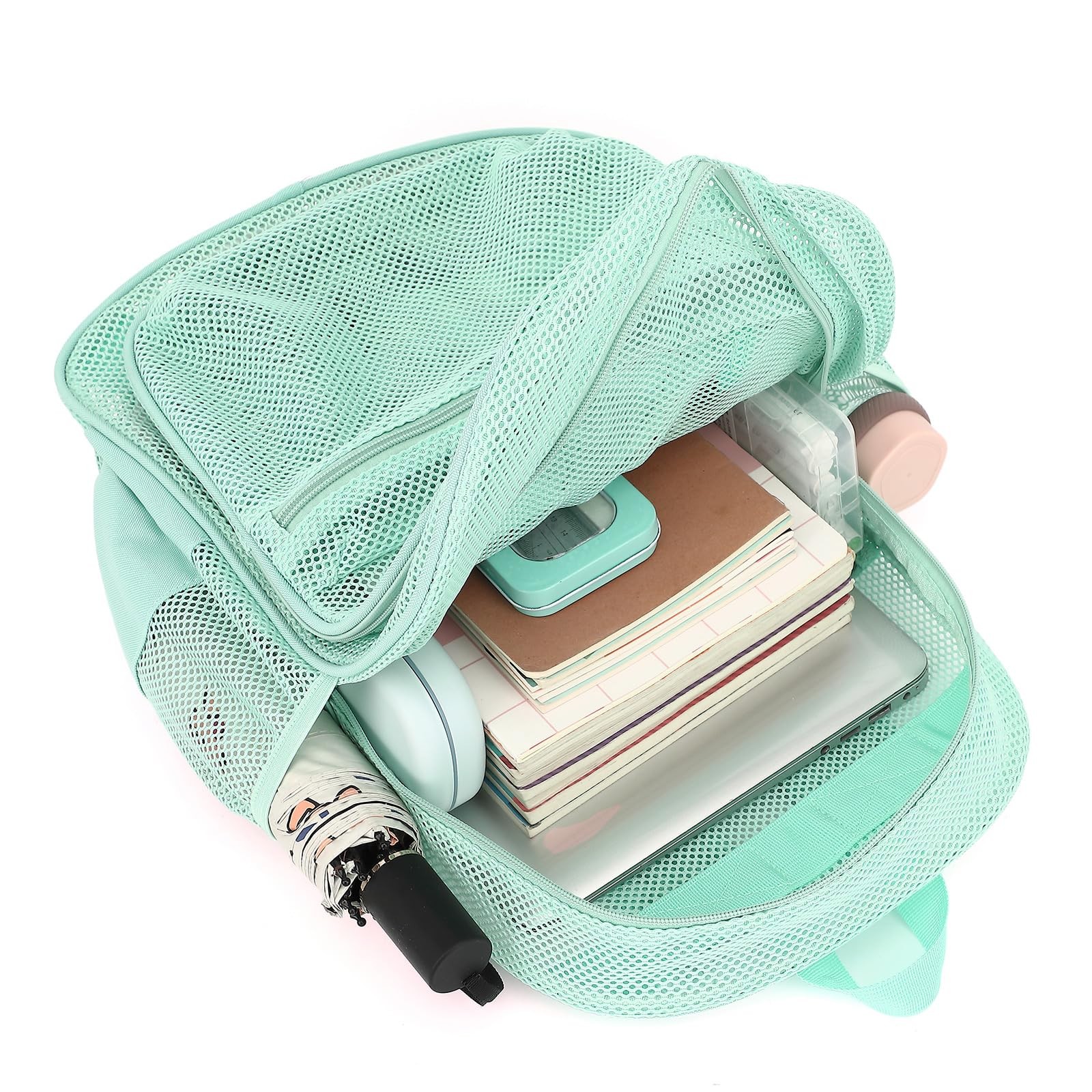 Heavy Duty Green Mesh Backpack See Through Lightweight School Beach Bag