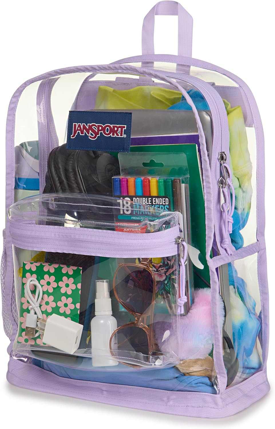 Clear Pack – 25.5L Transparent Backpack, Large Main Compartment, Side Water Bott