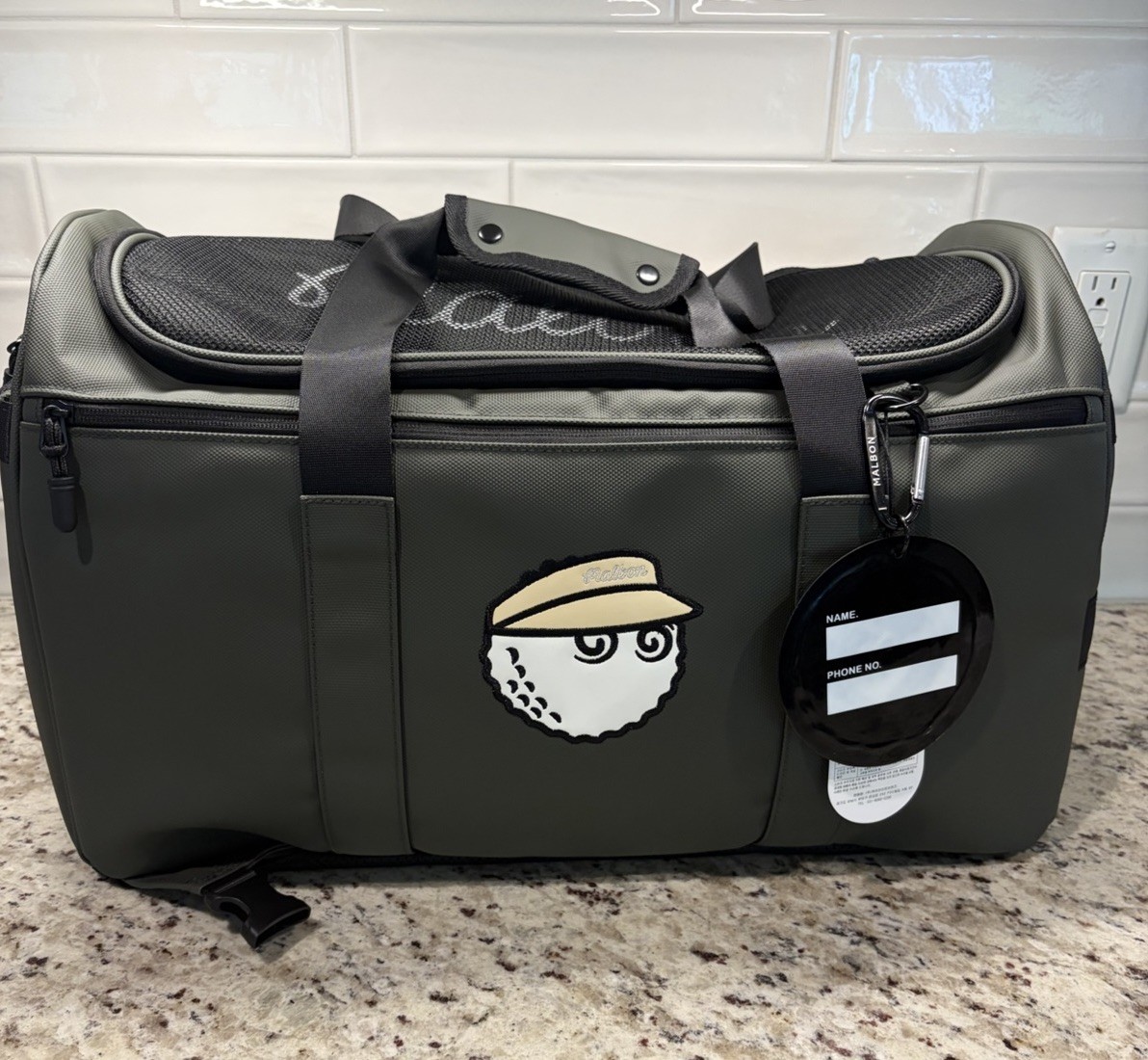 Malbon Golf Duffle Bag Olive Green Buckets Logo Boston Gym Travel Carry On NEW