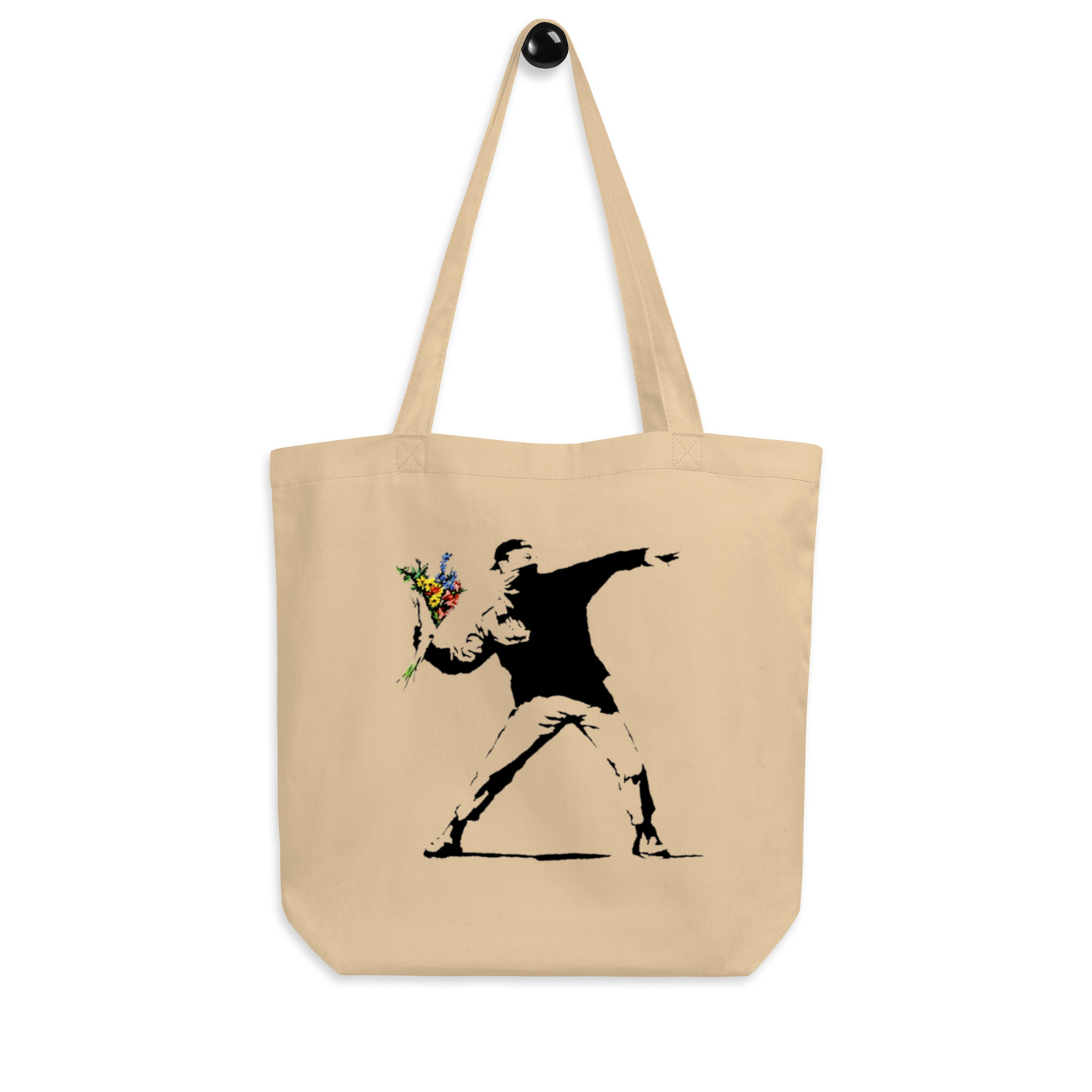 BANKSY FLOWER THROWER ECO TOTE BAG LOVE IS IN THE AIR GRAFFITI STREET ART NEW