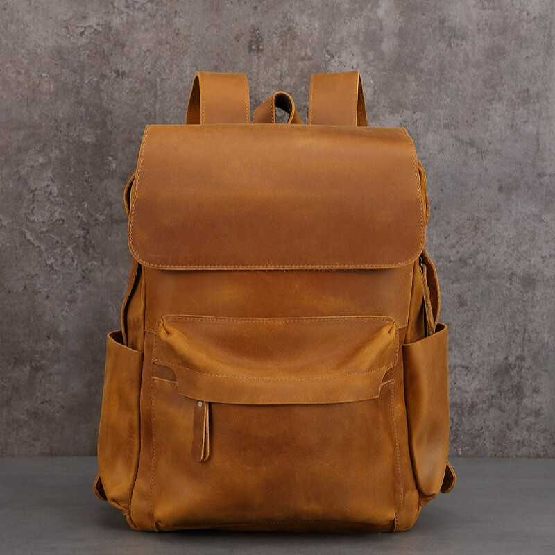 Men’s Leather Retro Large Capacity Backpack Casual Travel Bag Computer Bag