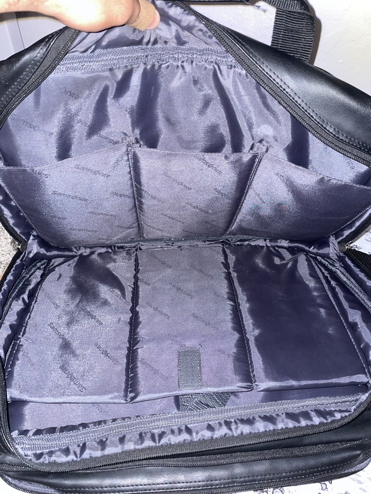 Samsonite Leather Briefcase Shoulder Bag Black 15 In Used Large Dividers Zipper