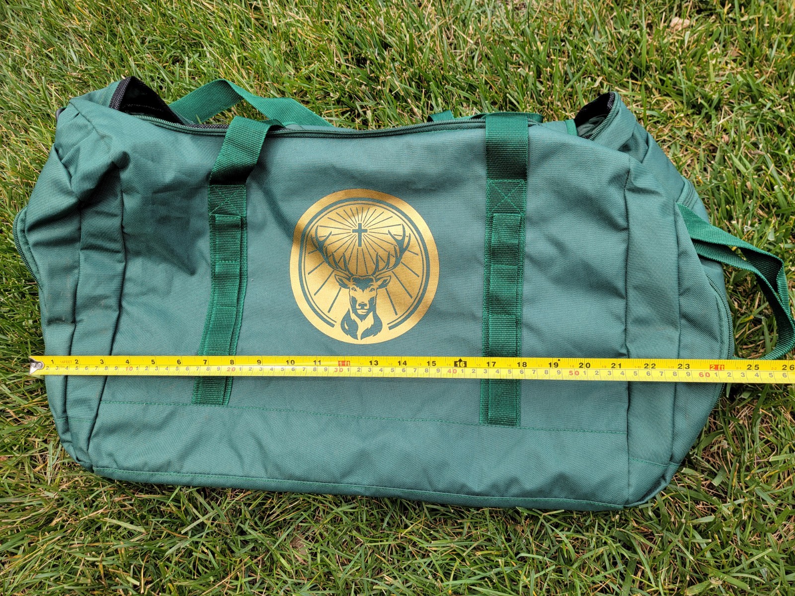Jagermeister Branded 24inch Green Duffle Bag good cond all zips work 100% poly