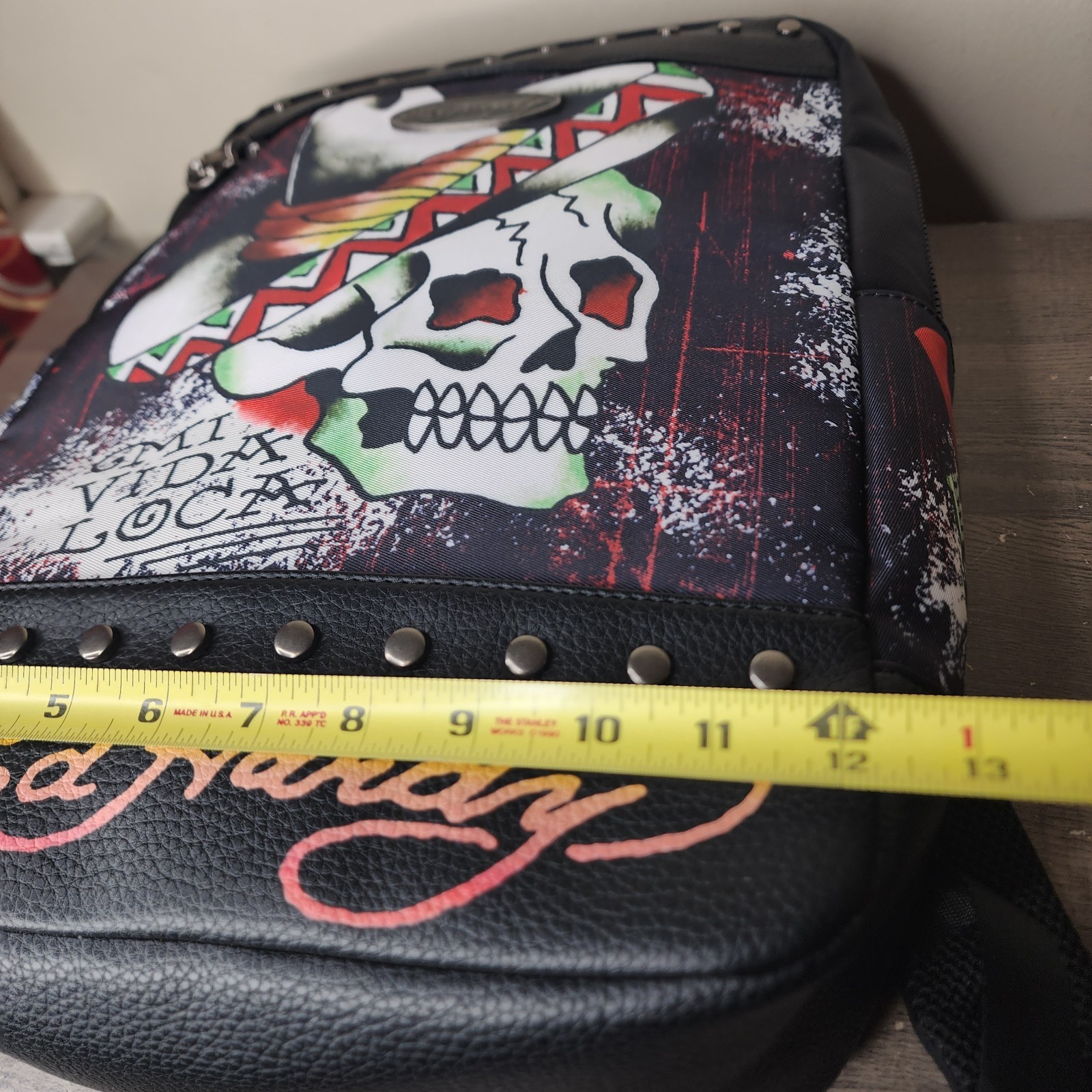 ​Ed Hardy Mi Vida Loca Backpack Studded Skull Tattoo Graphic Black Bag NWT Y2K