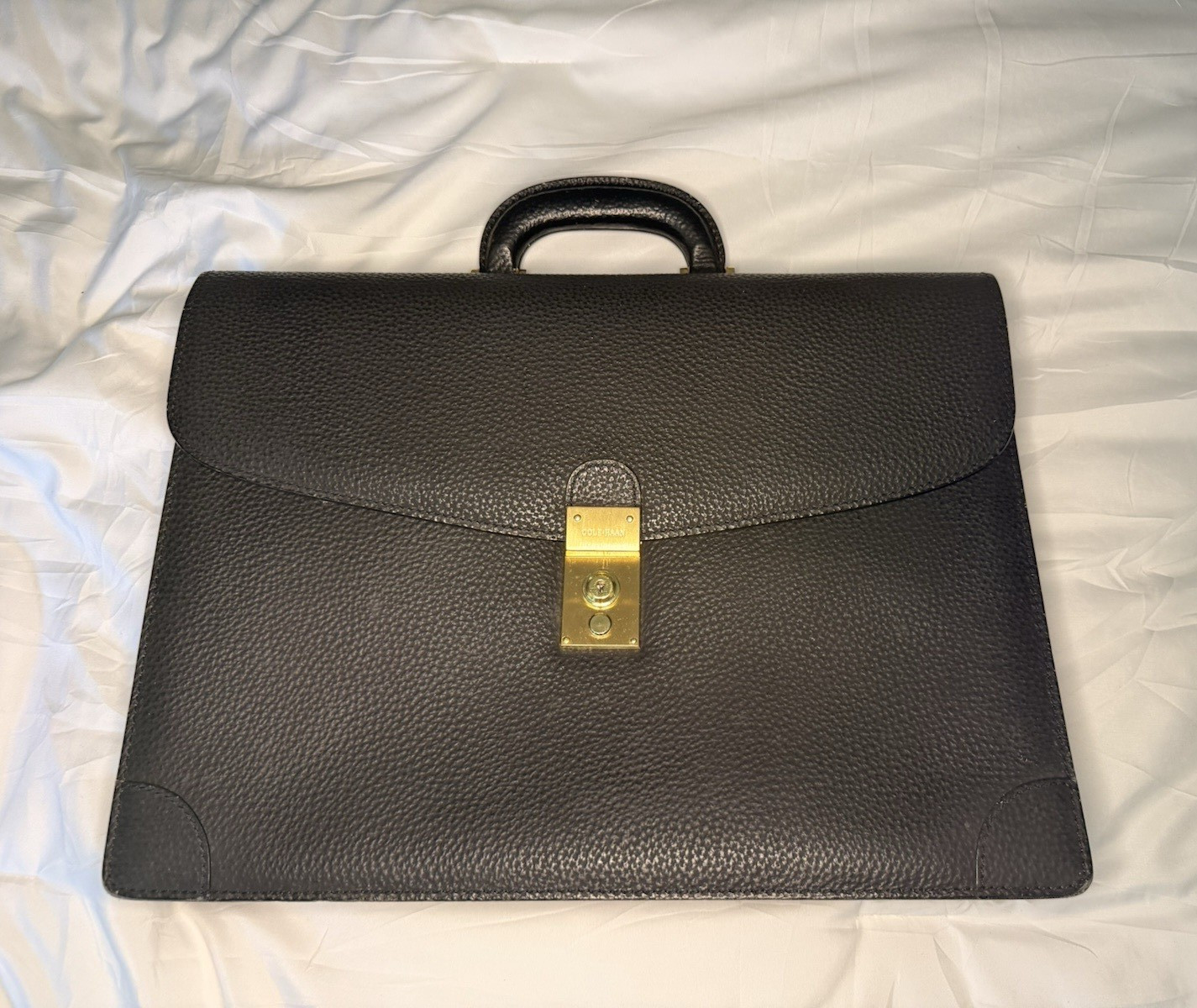 Cole Haan Men’s Black Briefcase/Document Case Lock Closure Top Handle Lined