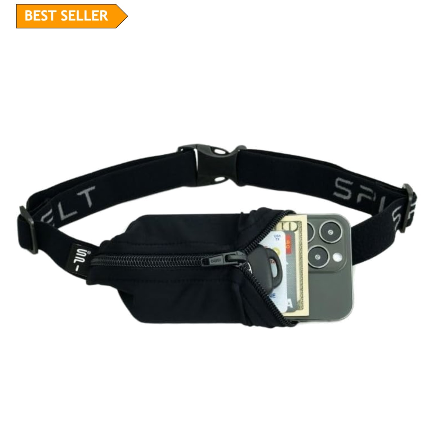 Fanny Pack for Runners – Expandable, Adjustable, Fits All Phones – Black Zipper