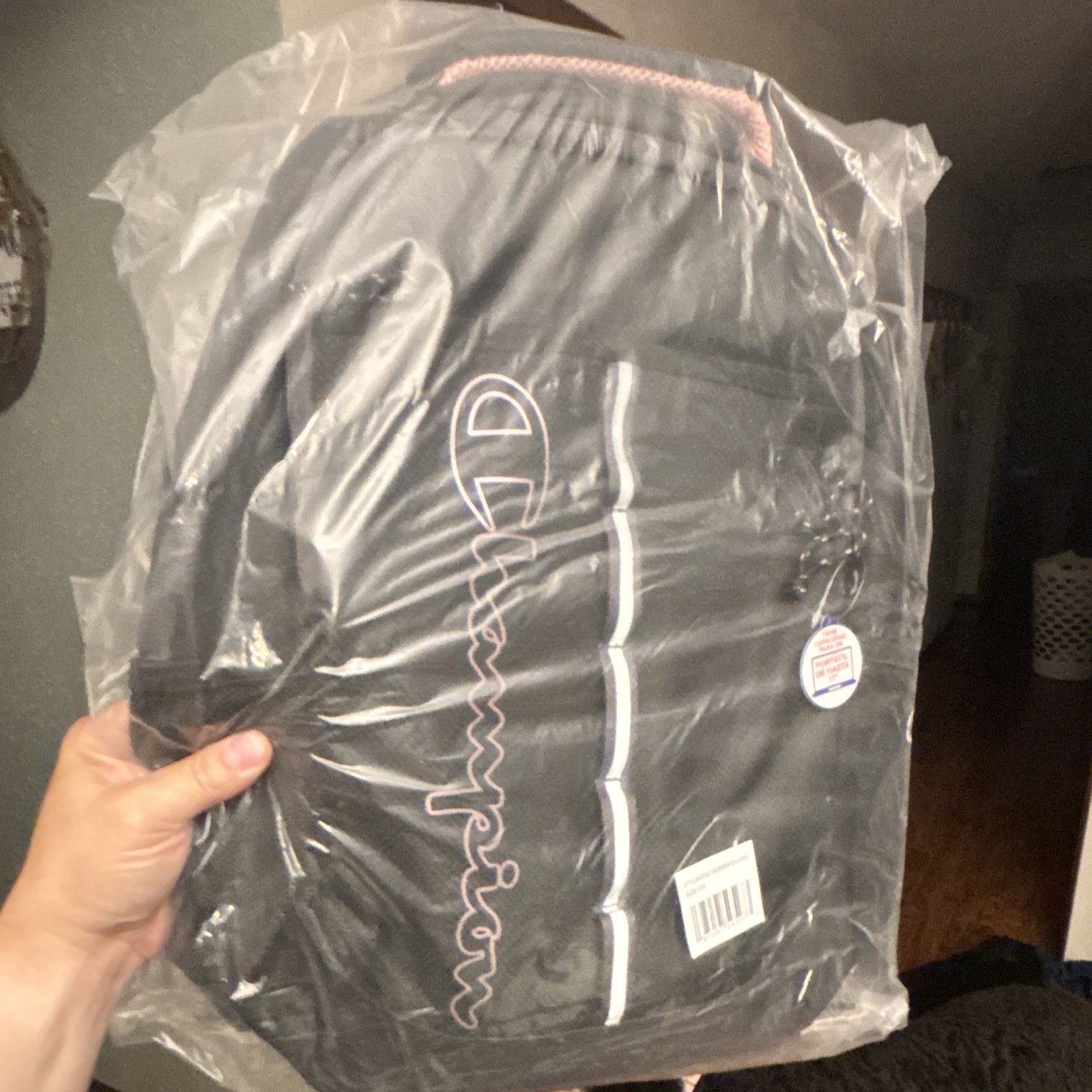 Champion Black/Pink Backpack w/ Outer Pockets, Adjustable Straps, Zip