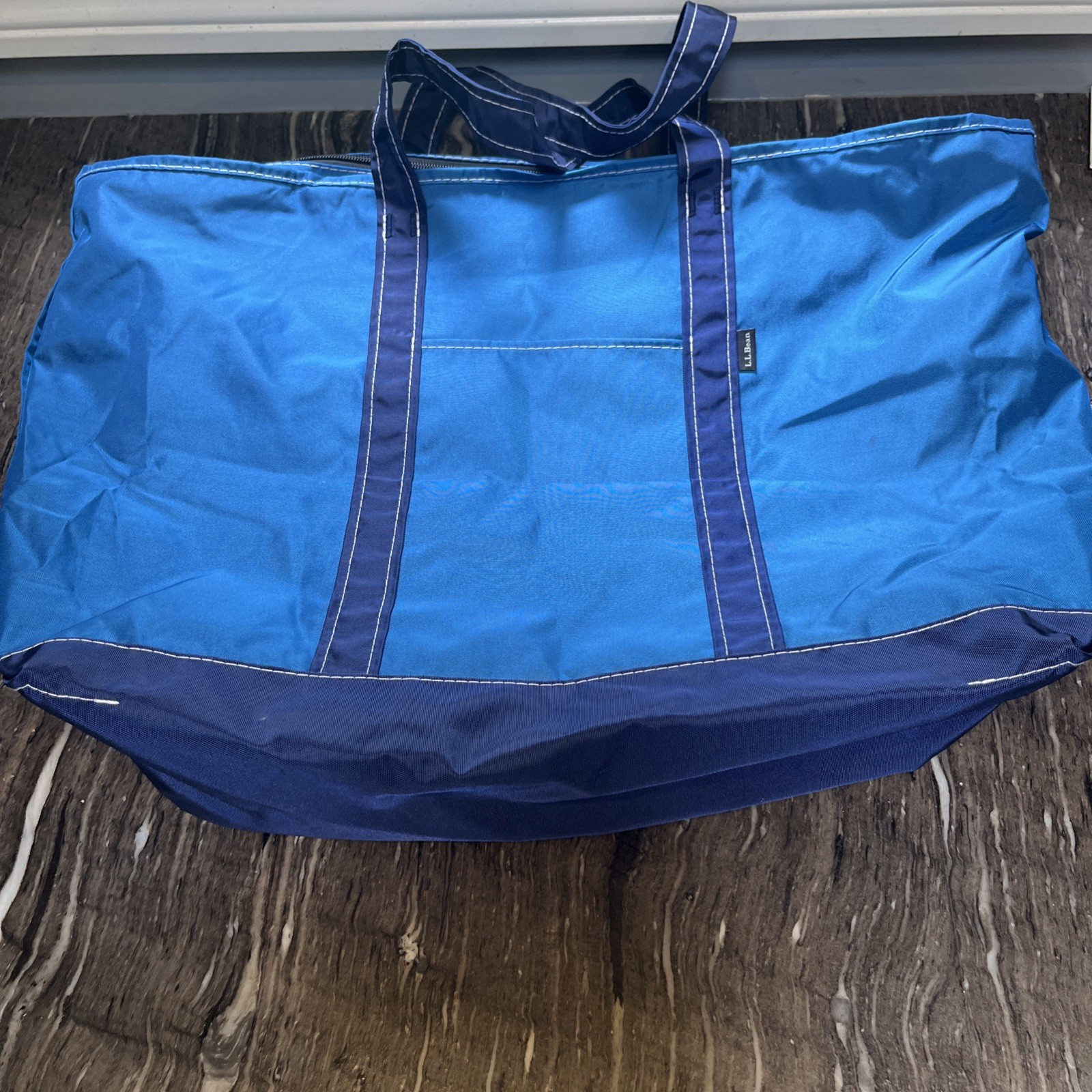 Vintage LL Bean NYLON Boat And Tote Bag Zippered Blue White Stripe Rare 80s 90s