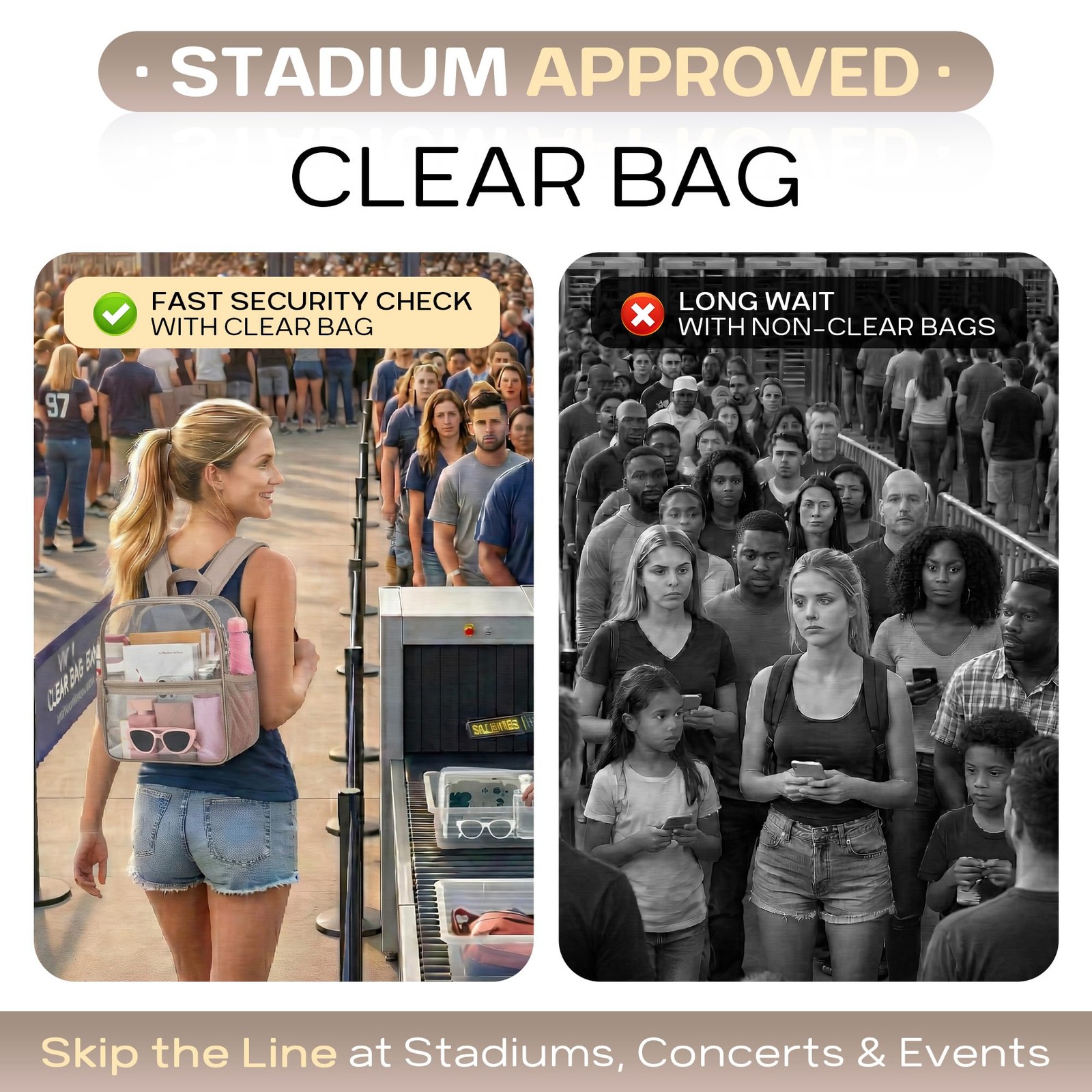Clear Backpack 12x6x11 in Waterproof PVC – Stadium Approved for Concerts, Sports