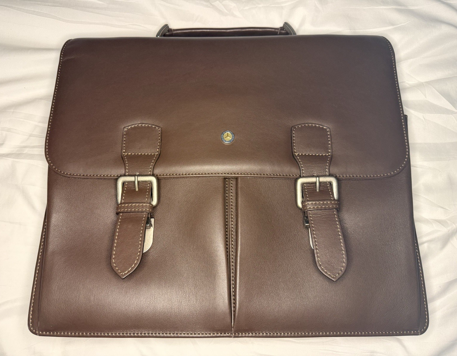 Mercedes-Benz Men’s Brown Briefcase/Document Case Buckle Adj Strap Pockets