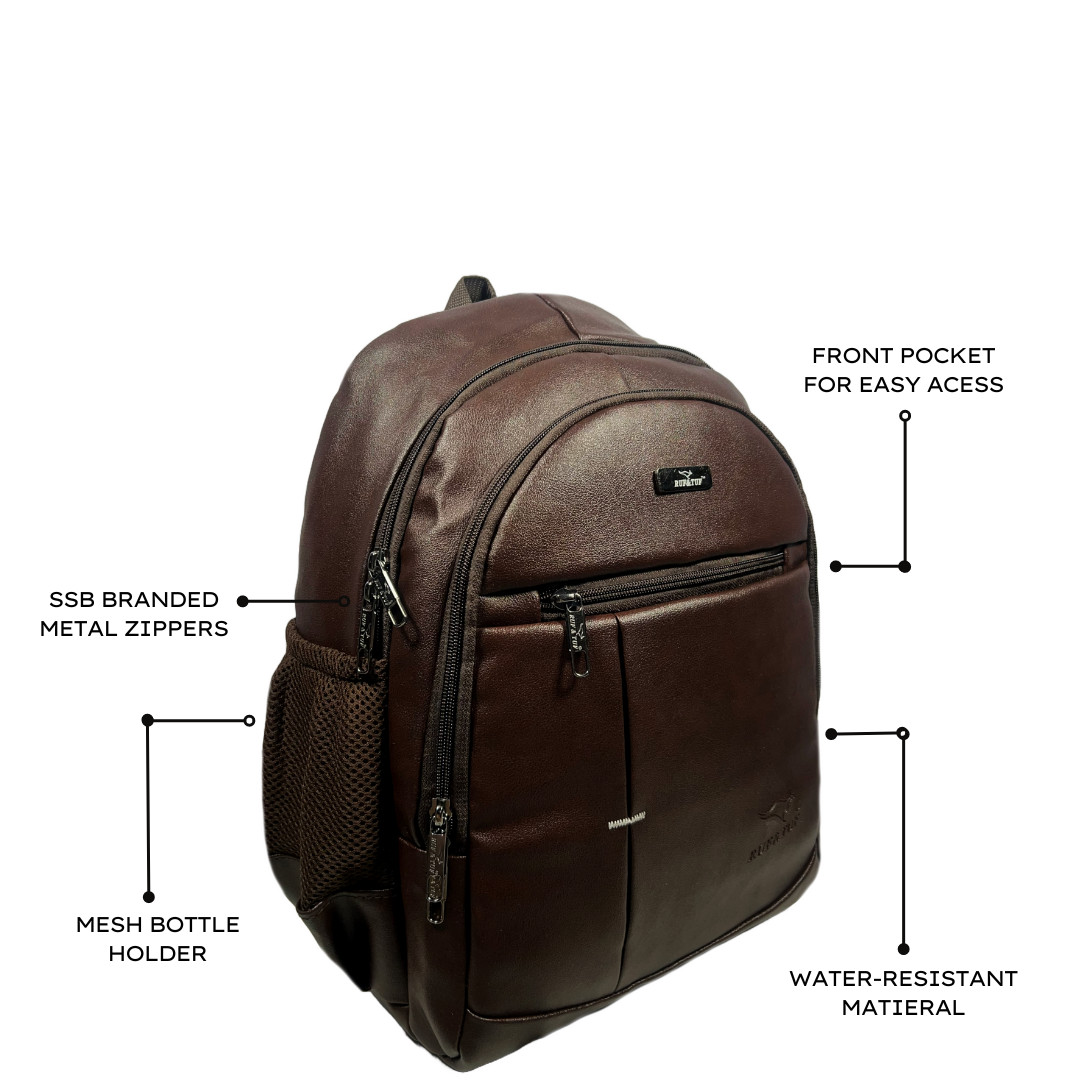 Brown Buffalo`Leather Backpack For Men with USB Port Charging 25 L Tech Backpack