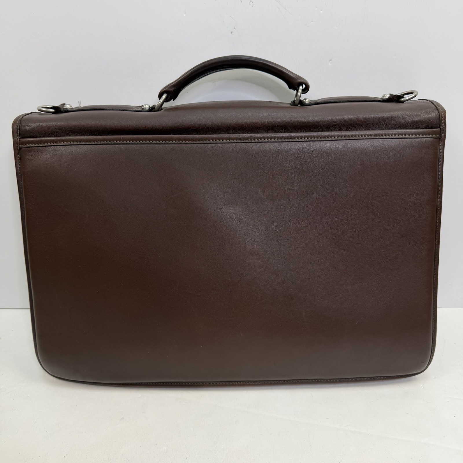 Jack Georges Brown Leather Briefcase Messenger Flap Bag Lock w/ Keys – 16” – USA