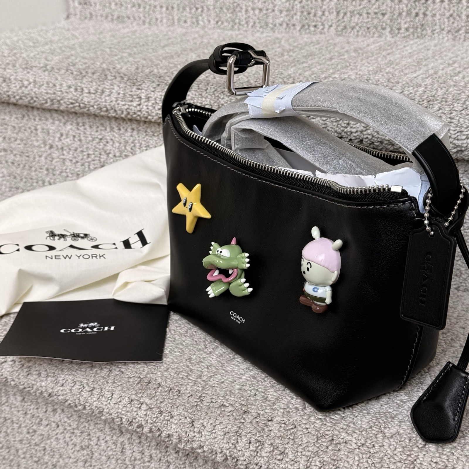 NWT Limited COACH | BRAIN DEAD Mott Sling Bag 22 With Pins Black Leather CFD96